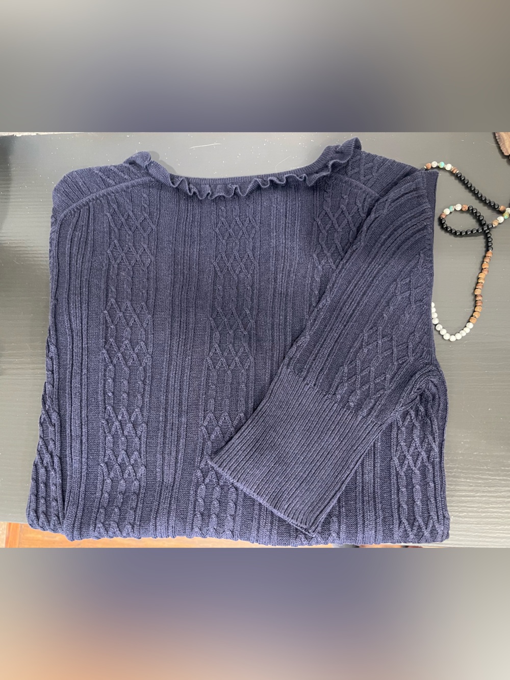 Brooks Brothers Navy Ruffle V‑Neck Knit Top - Picture 4 of 10
